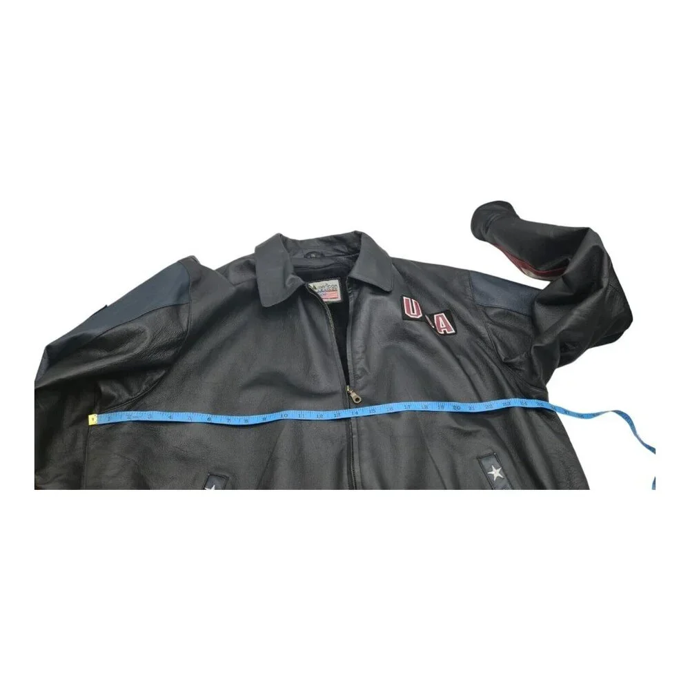 American Leather Jacket Men 2XL Multicolor USA Flag Eagle Bomber Biker Oversized - Picture 16 of 16